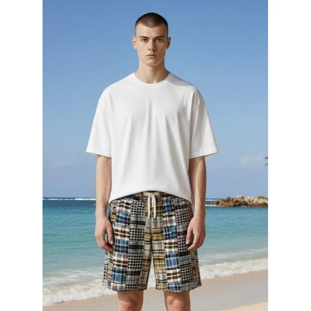 American Eagle Shorts Multi-Color Plaid Patchwork Madras Drawstring Waist Mens M